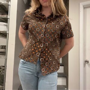 Brown and Orange Patterned Women's Top